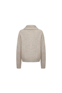 Camel - colored Large Collar Knit Cardigan - ANN ANDELMAN