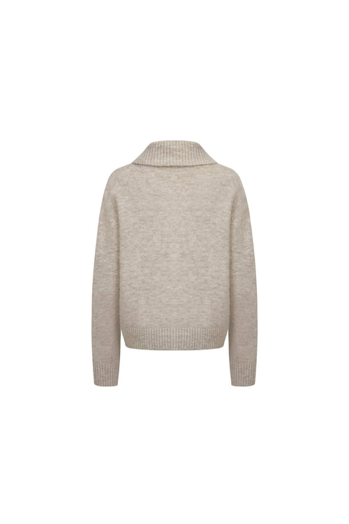 Camel - colored Large Collar Knit Cardigan - ANN ANDELMAN