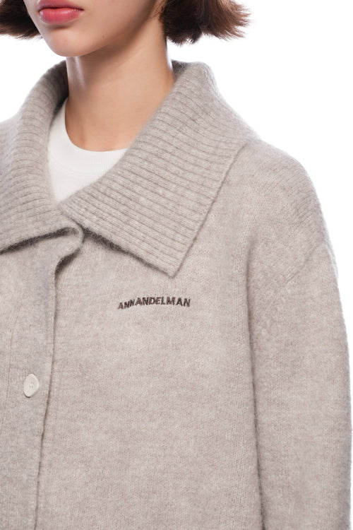 Camel - colored Large Collar Knit Cardigan - ANN ANDELMAN
