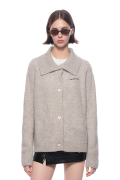 Camel - colored Large Collar Knit Cardigan - ANN ANDELMAN