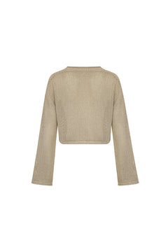 Camel - colored Openwork Tie - up Knit Cardigan - ANN ANDELMAN