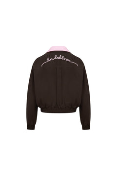 Coffee - colored Faux Two - piece Patchwork Shirt Collar Jacket - ANN ANDELMAN