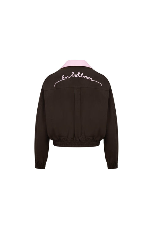 Coffee - colored Faux Two - piece Patchwork Shirt Collar Jacket - ANN ANDELMAN