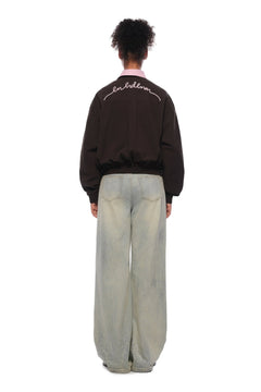 Coffee - colored Faux Two - piece Patchwork Shirt Collar Jacket - ANN ANDELMAN