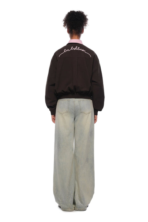 Coffee - colored Faux Two - piece Patchwork Shirt Collar Jacket - ANN ANDELMAN