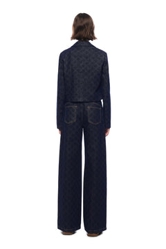 Dark Blue Full - color Laser - printed Denim Wide - leg Pants - ANN ANDELMAN