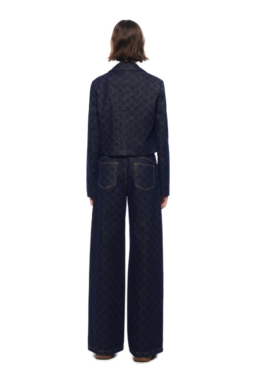 Dark Blue Full - color Laser - printed Denim Wide - leg Pants - ANN ANDELMAN