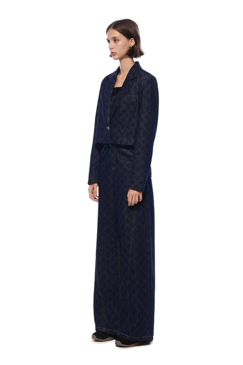 Dark Blue Full - color Laser - printed Denim Wide - leg Pants - ANN ANDELMAN