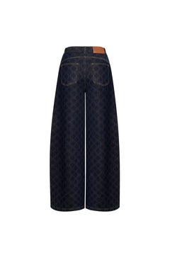 Dark Blue Full - color Laser - printed Denim Wide - leg Pants - ANN ANDELMAN