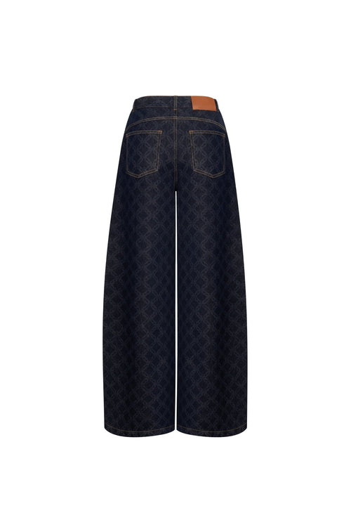 Dark Blue Full - color Laser - printed Denim Wide - leg Pants - ANN ANDELMAN