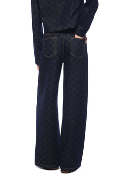 Dark Blue Full - color Laser - printed Denim Wide - leg Pants - ANN ANDELMAN