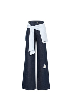 Dark Blue Jeans With Shirt Tie Detail - ANN ANDELMAN