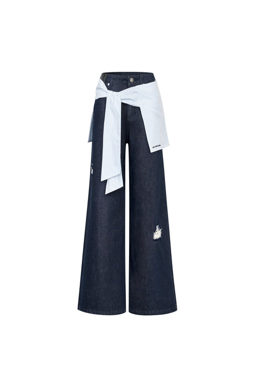 Dark Blue Jeans With Shirt Tie Detail - ANN ANDELMAN