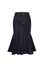 Dark Blue Laser - cut Denim Fishtail Skirt - ANN ANDELMAN