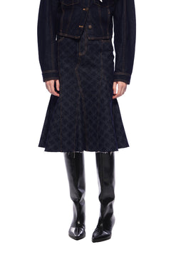 Dark Blue Laser - cut Denim Fishtail Skirt - ANN ANDELMAN