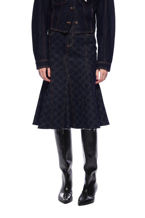 Dark Blue Laser - cut Denim Fishtail Skirt - ANN ANDELMAN