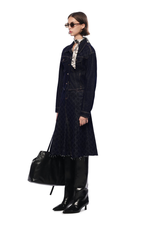 Dark Blue Laser - cut Denim Fishtail Skirt - ANN ANDELMAN