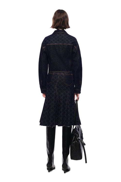 Dark Blue Laser - cut Denim Fishtail Skirt - ANN ANDELMAN