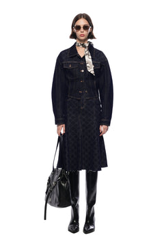 Dark Blue Laser - cut Denim Fishtail Skirt - ANN ANDELMAN