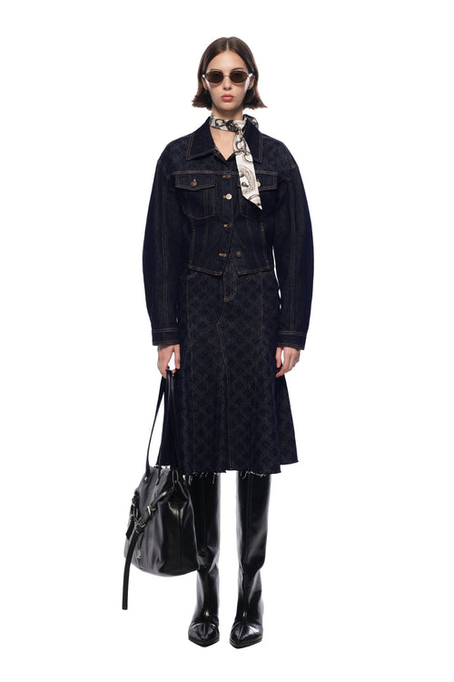 Dark Blue Laser - cut Denim Fishtail Skirt - ANN ANDELMAN