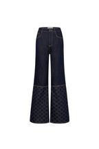 Dark Blue Raw Denim Laser - cut Patchwork Flared Jeans - ANN ANDELMAN