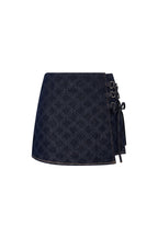 Dark Blue Raw Denim Skirt With Laser - cut Floral Pattern - ANN ANDELMAN