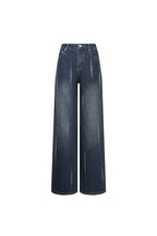 Dark Blue Rhinestone High - waisted Retro Jeans - ANN ANDELMAN