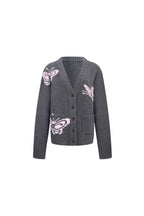 Dark Gray Butterfly Jacquard V - neck Cardigan - ANN ANDELMAN