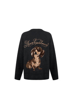Dark Gray Dachshund Jacquard Knit Cardigan - ANN ANDELMAN