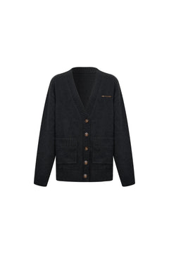 Dark Gray Dachshund Jacquard Knit Cardigan - ANN ANDELMAN