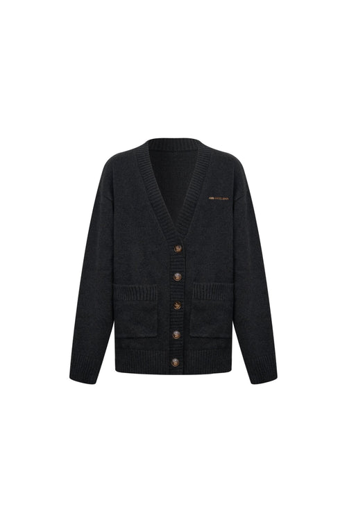 Dark Gray Dachshund Jacquard Knit Cardigan - ANN ANDELMAN