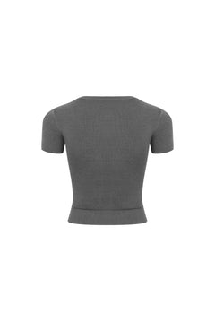 Dark Gray Fitted Knit Top - ANN ANDELMAN