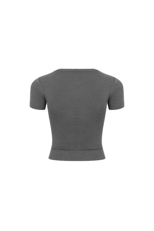 Dark Gray Fitted Knit Top - ANN ANDELMAN