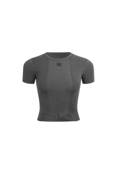Dark Gray Fitted Knit Top - ANN ANDELMAN
