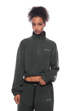 Dark Gray Fleece Cropped Sweatshirt - ANN ANDELMAN