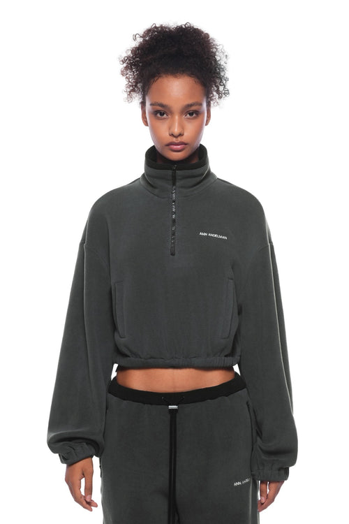 Dark Gray Fleece Cropped Sweatshirt - ANN ANDELMAN