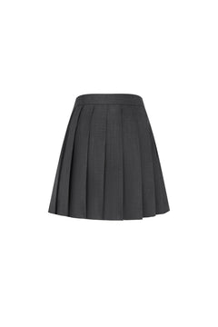 Dark Gray Navy Lace - up Pleated Midi Skirt - ANN ANDELMAN