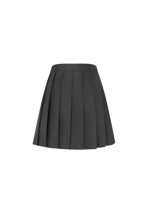 Dark Gray Navy Lace - up Pleated Midi Skirt - ANN ANDELMAN