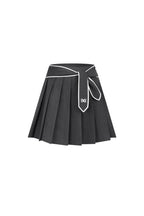 Dark Gray Navy Lace - up Pleated Midi Skirt - ANN ANDELMAN
