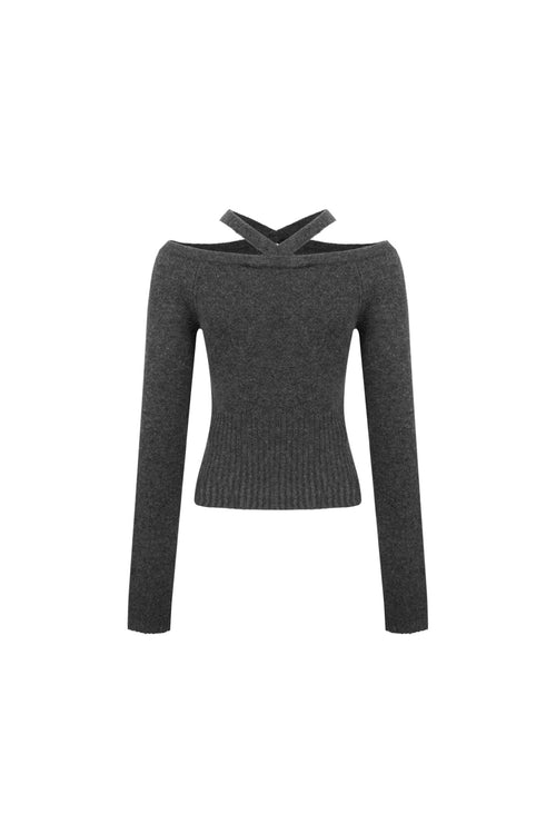 Dark Gray Off - shoulder Cross Strap Camisole Knit Top - ANN ANDELMAN