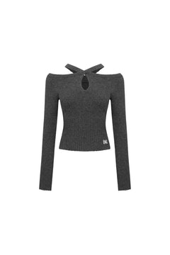 Dark Gray Off - shoulder Cross Strap Camisole Knit Top - ANN ANDELMAN