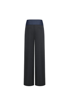 Dark Gray Patchwork Faux Two-piece Trousers - ANN ANDELMAN