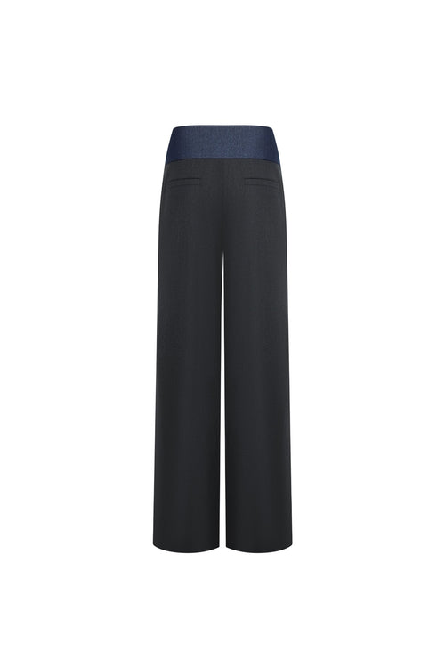 Dark Gray Patchwork Faux Two-piece Trousers - ANN ANDELMAN