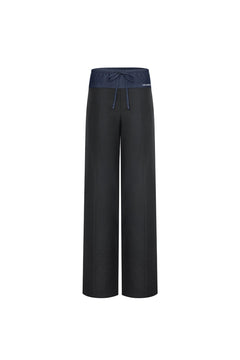 Dark Gray Patchwork Faux Two-piece Trousers - ANN ANDELMAN