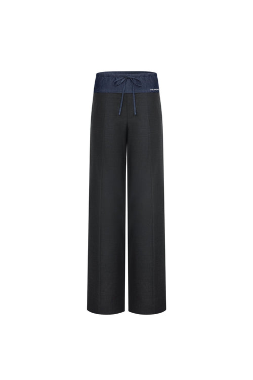 Dark Gray Patchwork Faux Two-piece Trousers - ANN ANDELMAN
