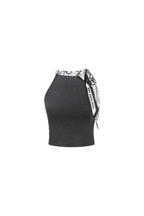Dark Gray Printed Silk Scarf Knitted Vest - ANN ANDELMAN