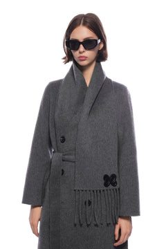 Dark Gray Scarf - style Long Belted Cashmere Coat - ANN ANDELMAN