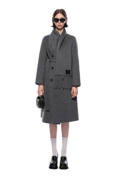 Dark Gray Scarf - style Long Belted Cashmere Coat - ANN ANDELMAN