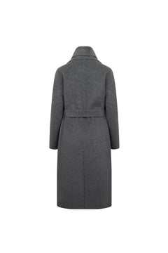 Dark Gray Scarf - style Long Belted Cashmere Coat - ANN ANDELMAN