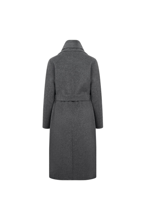 Dark Gray Scarf - style Long Belted Cashmere Coat - ANN ANDELMAN